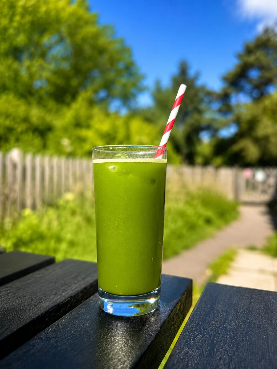 A fresh green drink served in the sunny garden at Oakerside Tea Rooms